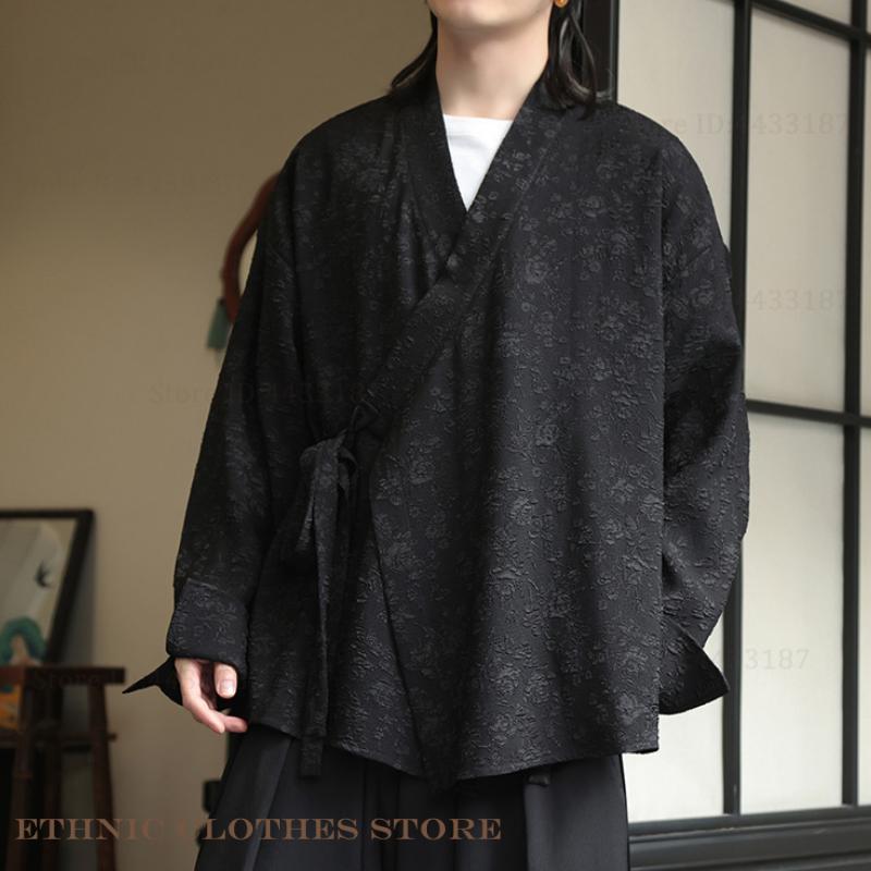 Cardigan Kimono pour hommes, grande taille 3XL 4XL 5XL, haut de Style chinois rétro Jacquard Hanfu, manteau Yukata japonais, veste Harajuku Streetwear