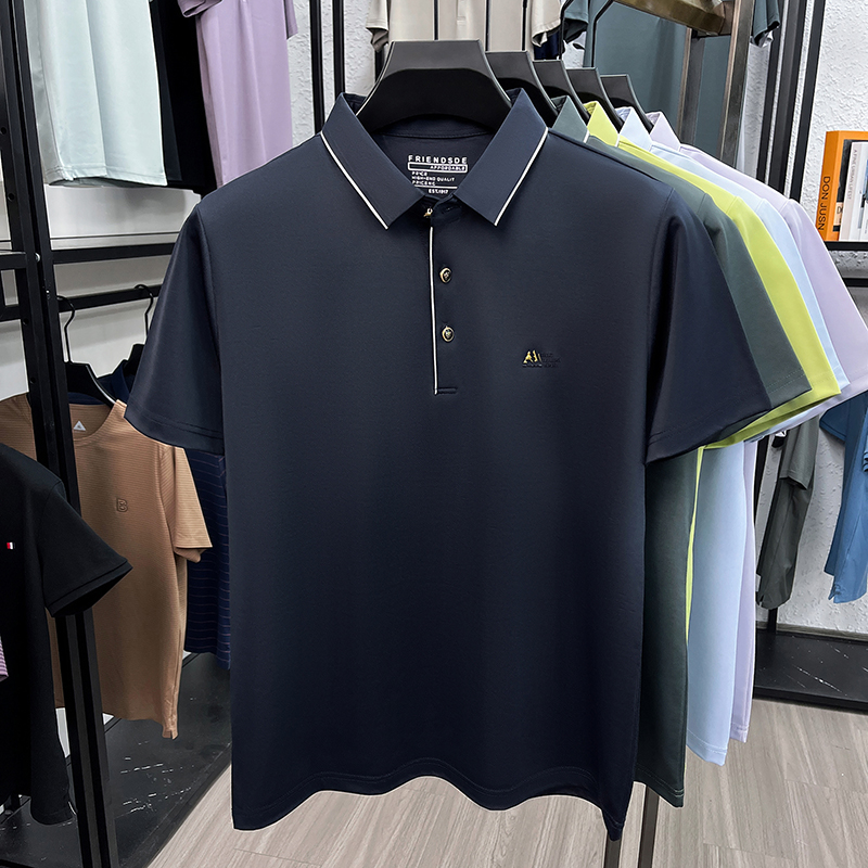 Luxe marque glace soie manches courtes polo shirt hommes haute qualité nouvelle lettre de mode en Gaufrage respirant été casual T-shirt