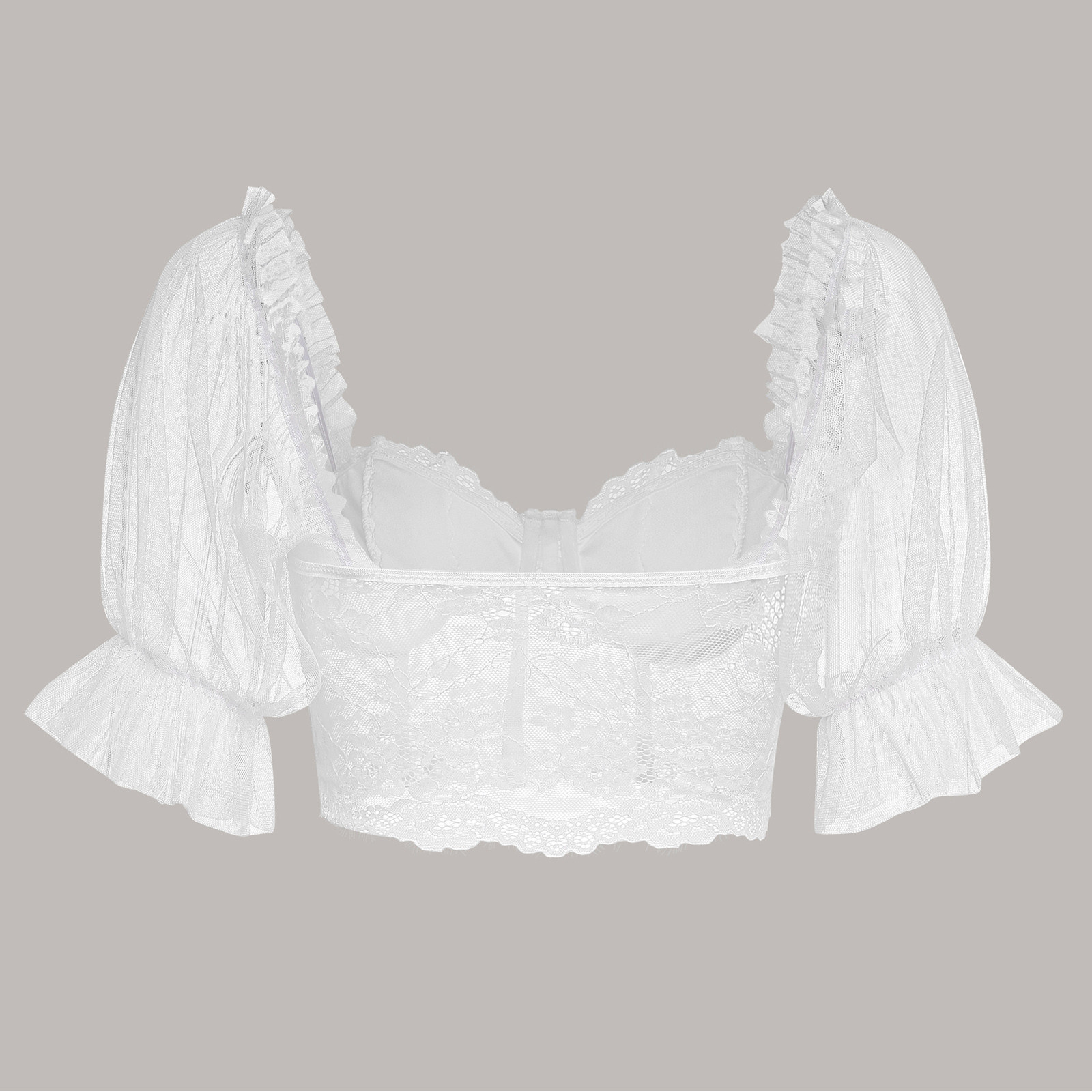 Femmes Blouses Sexy bavarois Oktoberfest hauts à manches courtes pur blanc dentelle manches bouffantes culture hauts traditionnel Dirndl fête Blouse