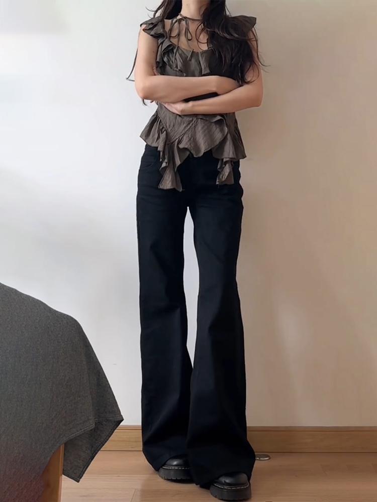 Jean évasé taille basse pour femmes, Style rétro, bleu, noir, Micro pantalon évasé, ample, droit, jambes larges, mode printemps
