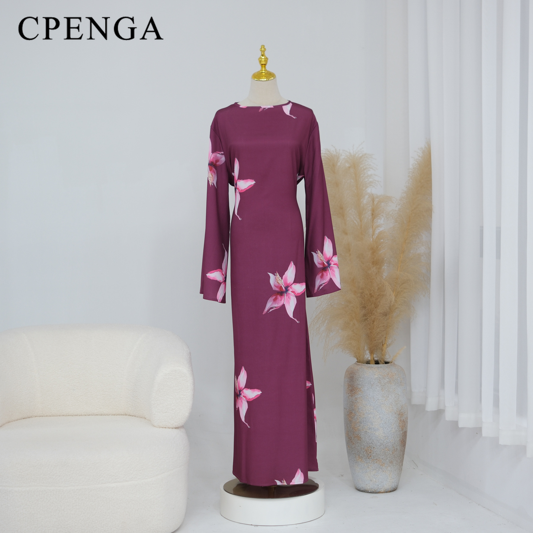 Abaya modeste pour femmes musulmanes du Moyen-Orient, élégante robe à manches longues à imprimé floral pour l'Aïd, tenue de fête islamique, kaftan turc