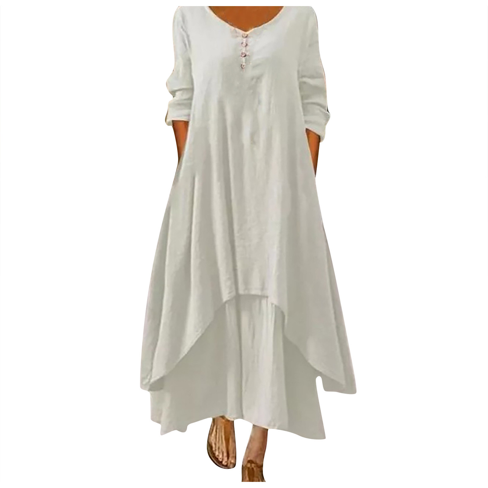Robe longue en coton pour femmes, décontractée, à la mode, avec boutons, couleur unie, pour documents