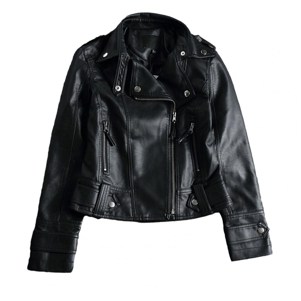 Femmes recadrée Trench revers col vestes en cuir manteau avec ceinture femme simple bouton veste courte moto veste vêtements d'extérieur