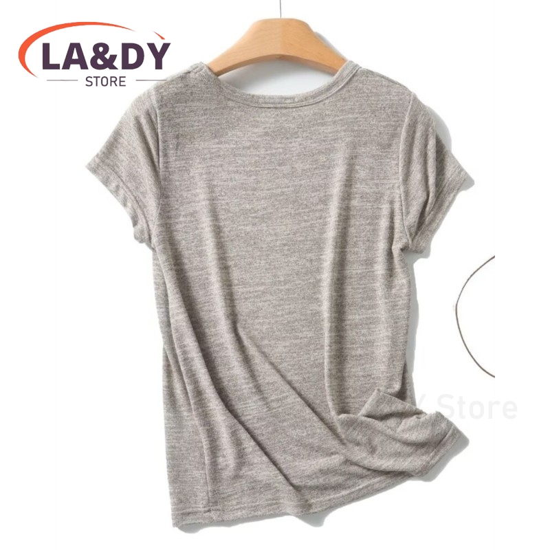 T-shirt d'été pour femmes, doux et respirant, col rond, manches courtes, haut décontracté gris, vêtements basiques pour femmes