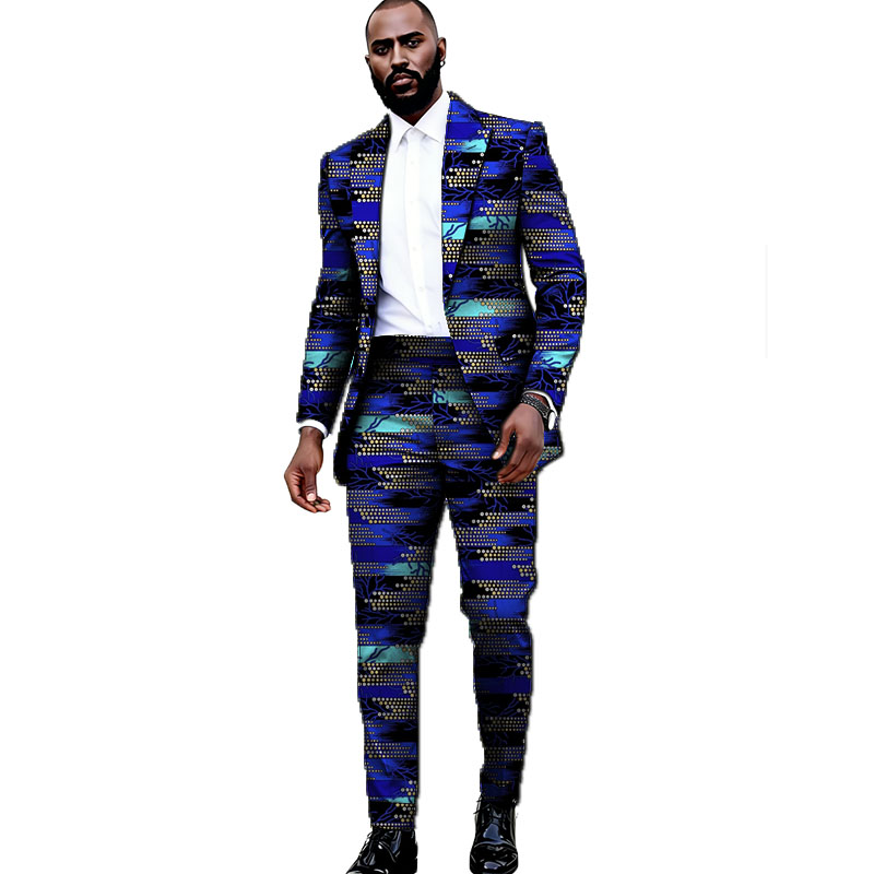 Ensemble Blazer et Pantalon pour Homme en Tissu Wax à Motifs Rétro, Couture Africaine, Tenue de Mariage, Tenue Ankara pour Homme, Personnalisé