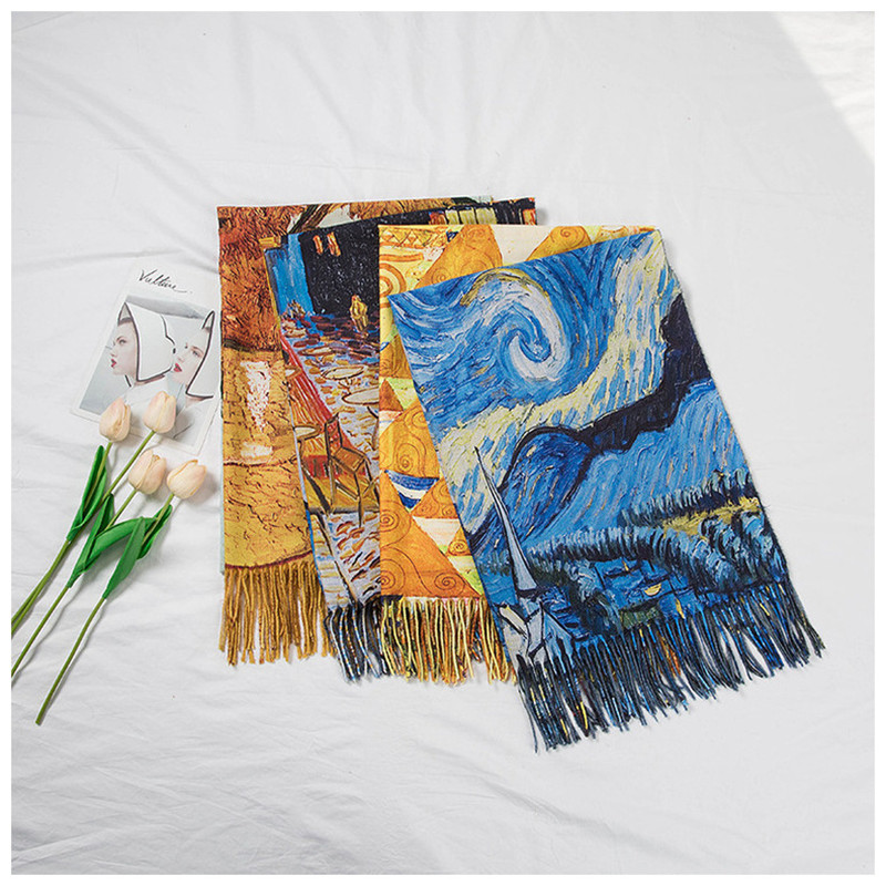 Écharpe en Cachemire de Van Gogh pour Femme, Peinture à l'Huile, Vase à Tournesol, Pashmina à Pampilles, Couverture, Châles Enveloppants, Design de Mode, Foulard, Hiver, 2022