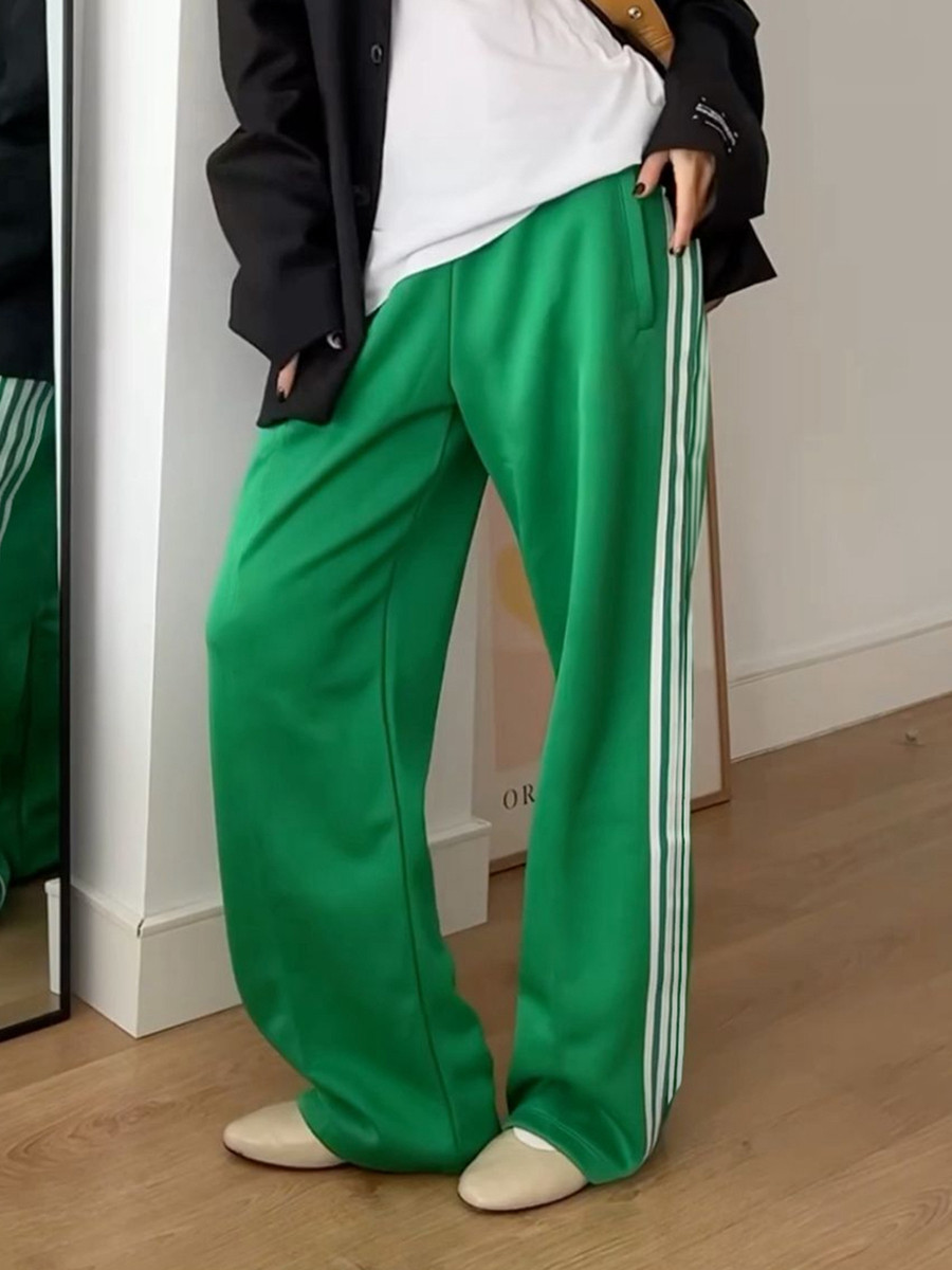 Pantalon à rayures pour femmes, taille élastique, proximité wstring, jambe droite, décontracté, pantalon de survêtement avec poches
