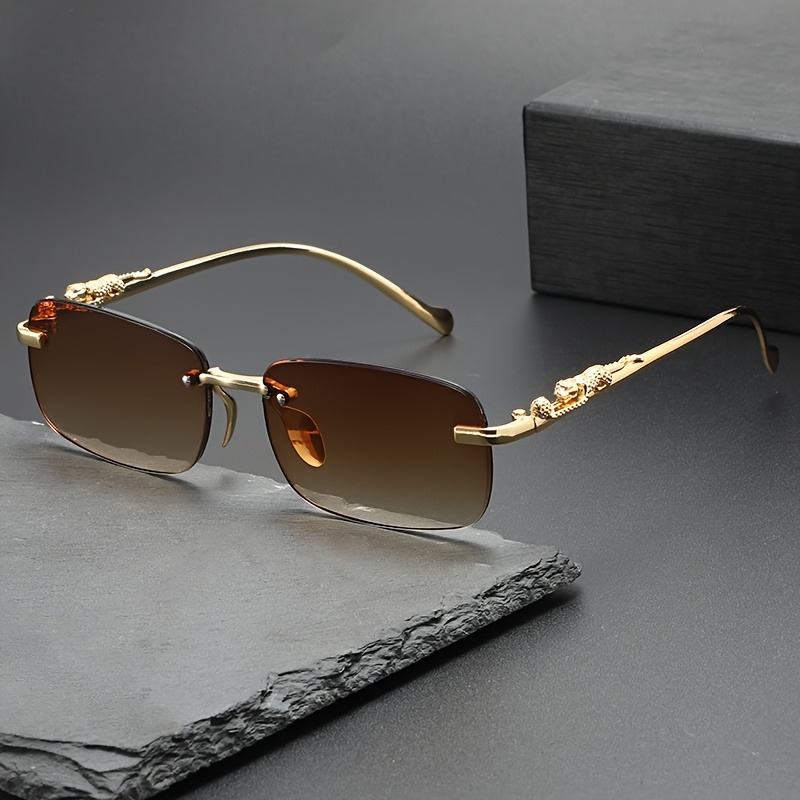 Lunettes de soleil métalliques sans monture tendance pour hommes et femmes – Modèle populaire classique petit carré pour l'été et les voyages