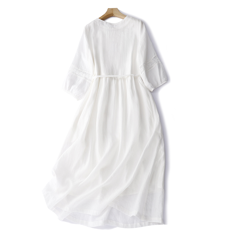 Robes longues blanches brodées vintage d'été pour femme 2026, robe décontractée respirante de couleur unie, vêtement élégant pour femme.