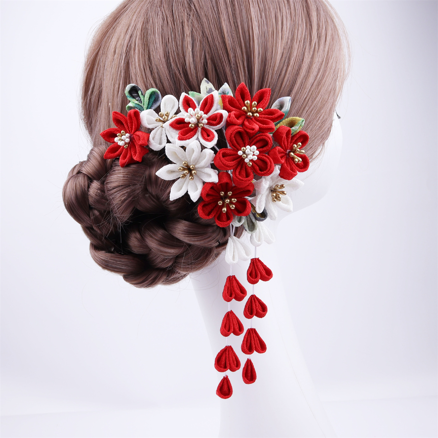 1 ensemble japonais à la main tissu fleur pince à cheveux gland Kimono épingle à cheveux chapeaux Barrette Yukata accessoires décor femmes fille Gi