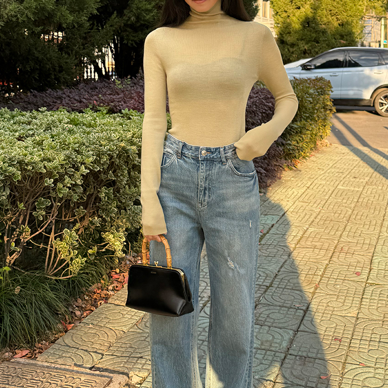 Article polyvalent ~ Pull en laine 100 %, pull ajusté, pull à col haut pour femme, nouvelle collection automne-hiver
