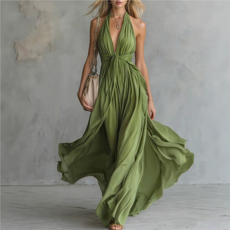 Nouvelle Robe d'été 2026 pour Femme, Col en V, Taille Cintrée, Couleur Unie, Sexy, Élégante, Tendance Haut de Gamme, Sans Manches, Vestidos