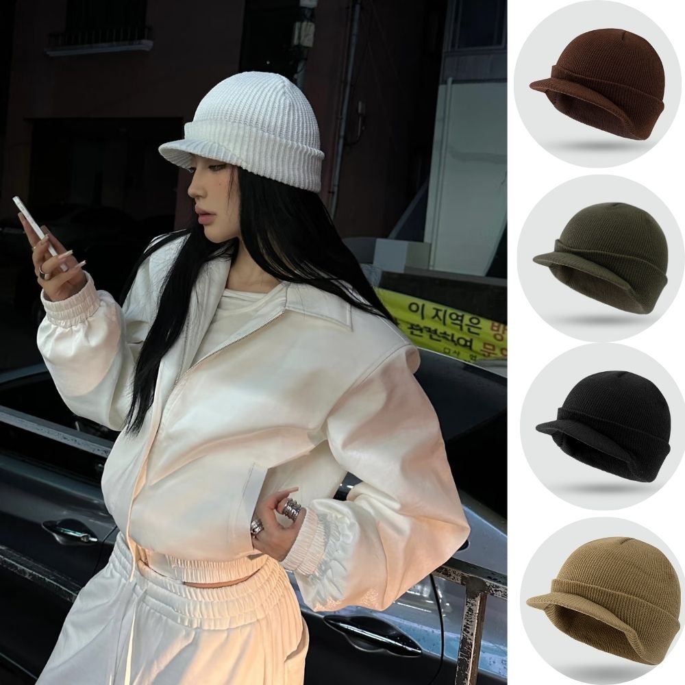Bonnet d'hiver pour homme, bonnet doux et tendance, unisexe, à bord court, chaud, tricoté, épais, à visière, pour sports de plein air, en laine