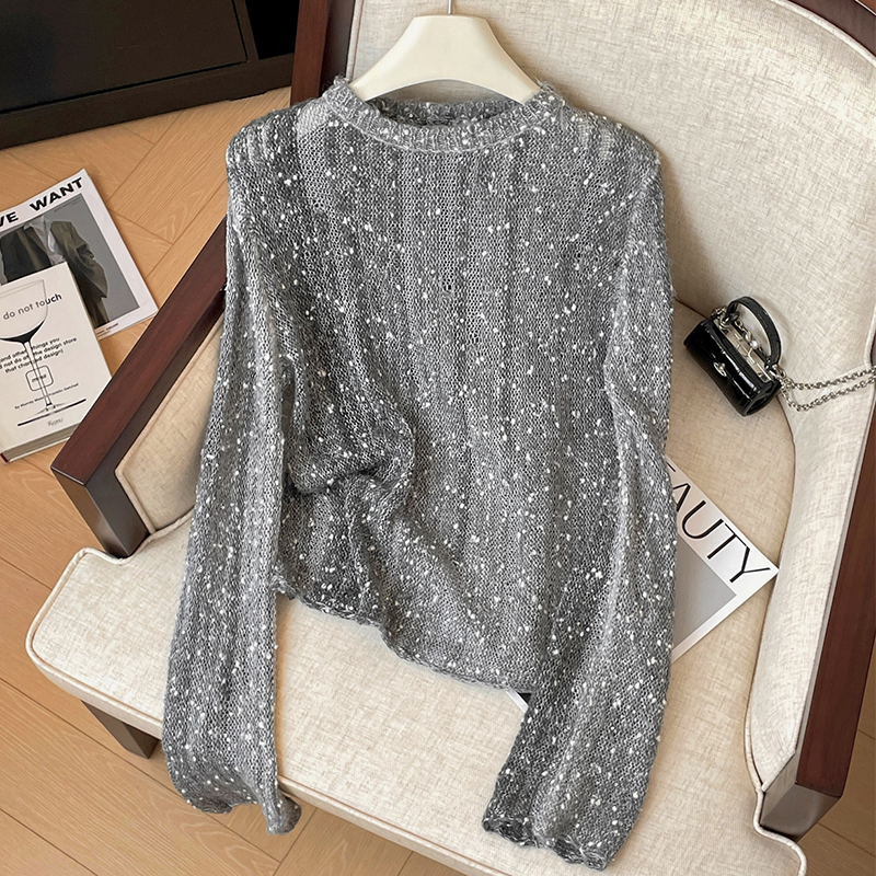 Pull ample tricoté à paillettes scintillantes pour femmes, pull à manches longues et col rond, haut en tricot, tendance, Style de rue, printemps automne