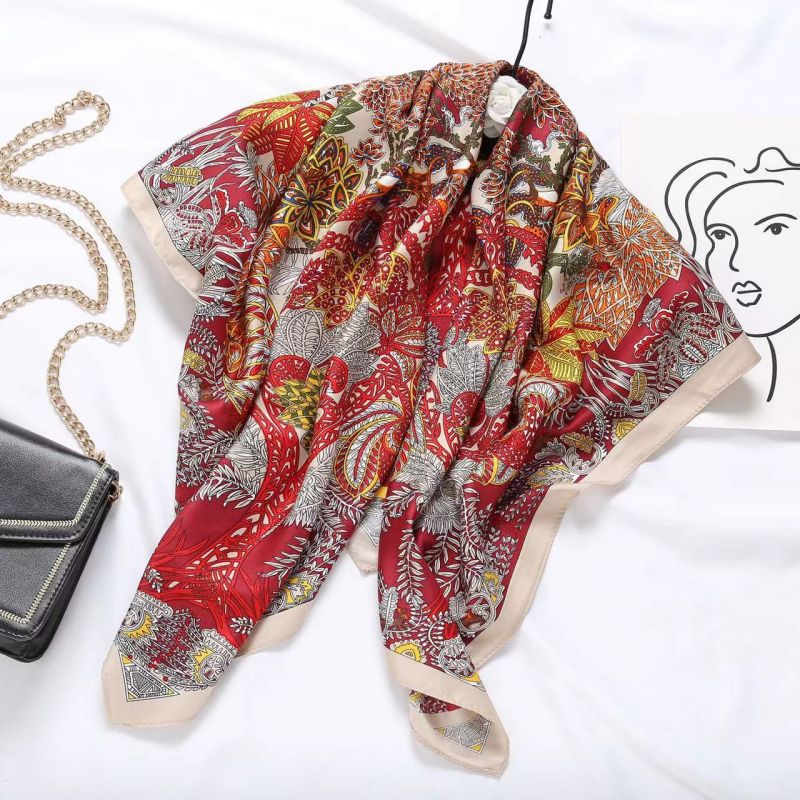 Foulard carré de haute qualité pour femme, bandana en twill effet soie, foulard de luxe pour cheveux et cou, idéal pour le bureau, l'hôtel, les serveurs et les hôtesses de l'air, 90*90cm