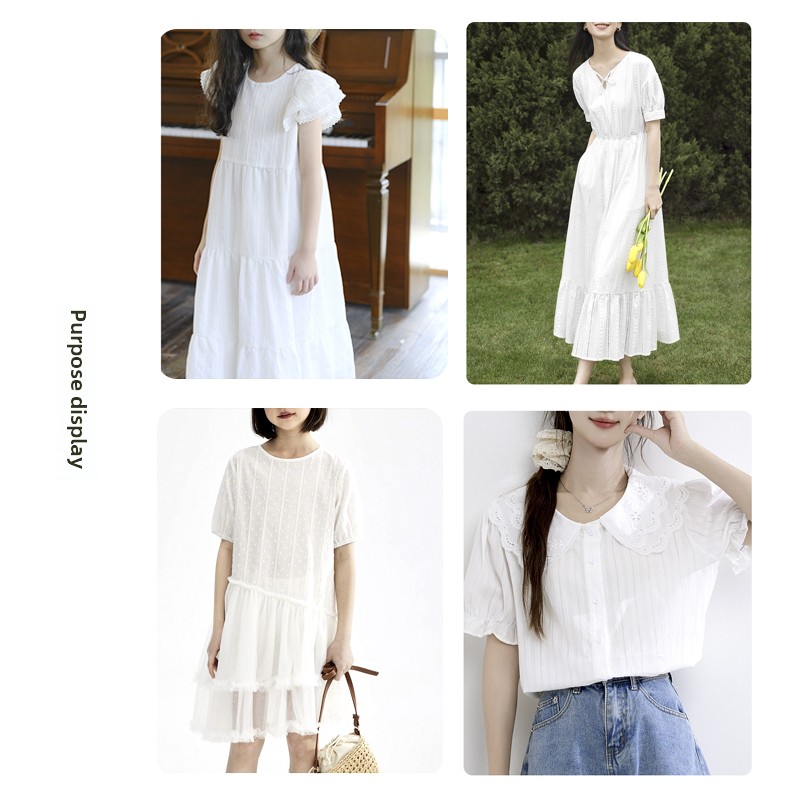 Chemise d'été en tissu Jacquard blanc fin en pur coton, mignon, petit, frais, brodé, respirant, doux