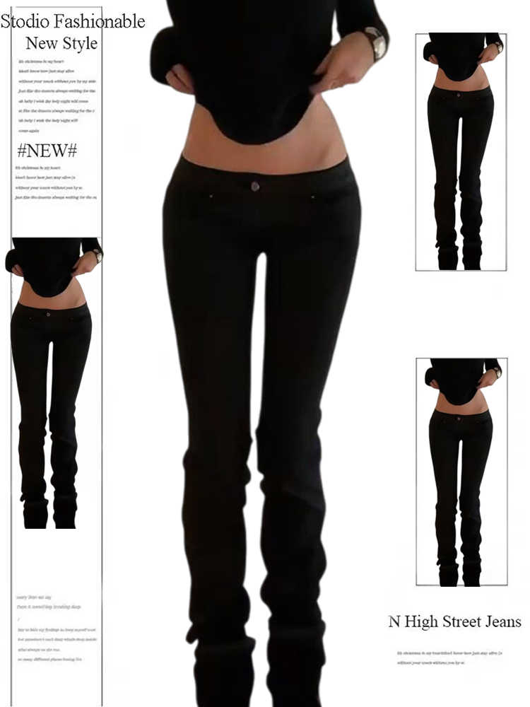 Pantalon en jean taille basse pour femme, jean américain rétro noir Bootcut Y2k années 2000, jean slim Harajuku extensible japonais Gyaru, nouveau
