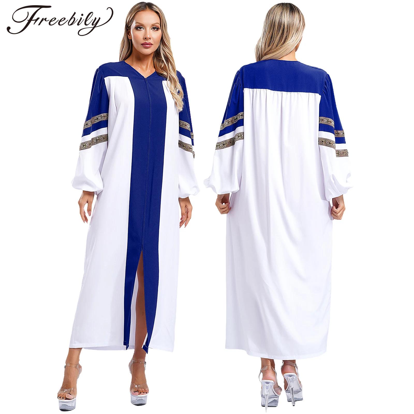 Robe de pasteur à manches longues pour hommes et femmes, robe de chorale d'église, costume de cosplay de clergé catholique d'Halloween, robe de prêtre chrétien à fermeture éclair