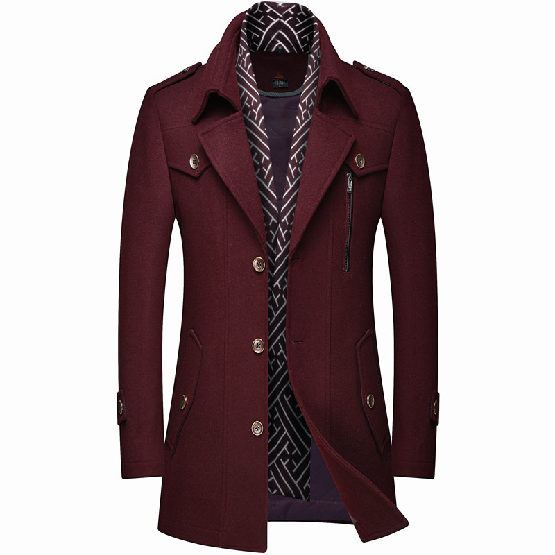 Manteaux en laine pour hommes d'hiver mode épaissir mi-long Trench solide col rabattu vêtements d'extérieur chauds affaires décontracté manteau en laine hommes
