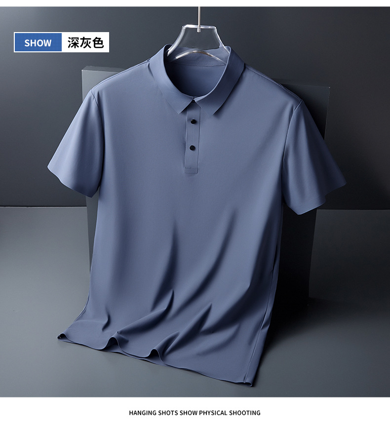 T-shirt en soie glacée sans trace pour homme, haut léger, demi-manche, couleur unie, en soie lisse, respirant, POLO sans trace