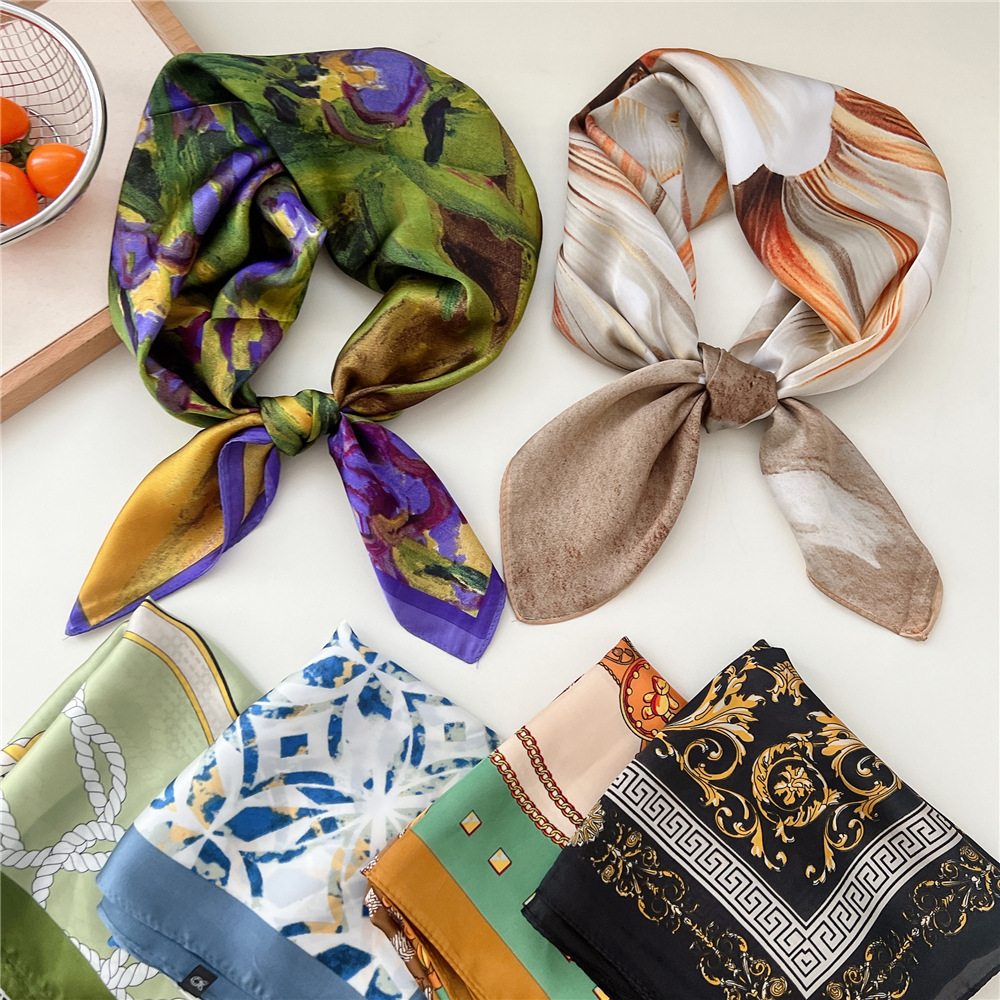 70*70 cm nouveau Foulard carré de luxe foulards en soie femmes cou cheveux cravate bande Hijab Foulard bandeau lisse Bandana femme Foulard