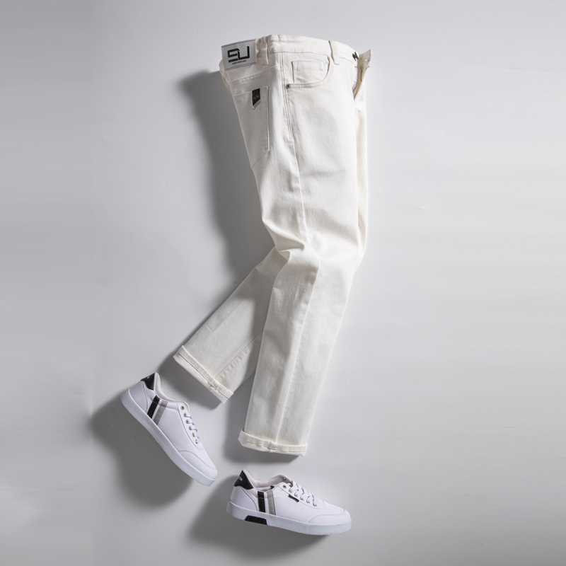 2025 hommes jean blanc mode décontracté Style classique coupe droite régulière pantalon doux mâle pantalon extensible avancé