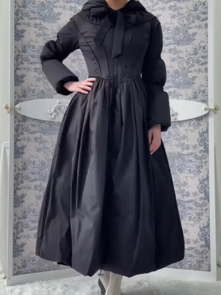Femmes Chic solide robe Maxi veste bouffante coupe ajustée ligne S grand ourlet chaud longues Robes manteau 2026 nouvelle tenue dame haute rue vêtements d'extérieur