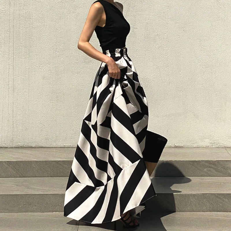 Jupe Maxi Vintage mi-longue pour femmes, Style coréen, Falda Larga, rayée irrégulière, Goth Mujer Moda, nouvelle collection 2026