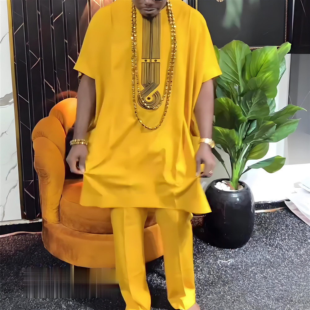 Tenue Traditionnelle Africaine Homme 2026 : Dashiki Brodé Blanc, Robe, Hauts et Pantalons, Costumes Bazin pour Mariage Musulman et Fêtes
