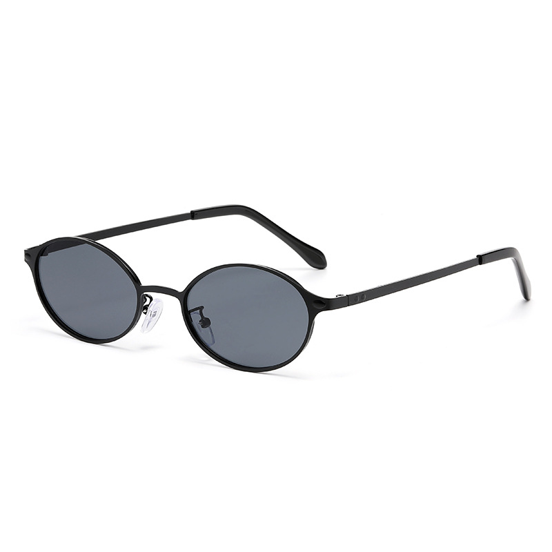 Lunettes de soleil ovales en métal de petite taille, style européen et américain, pour hommes et femmes, tendance et polyvalentes, anti-UV