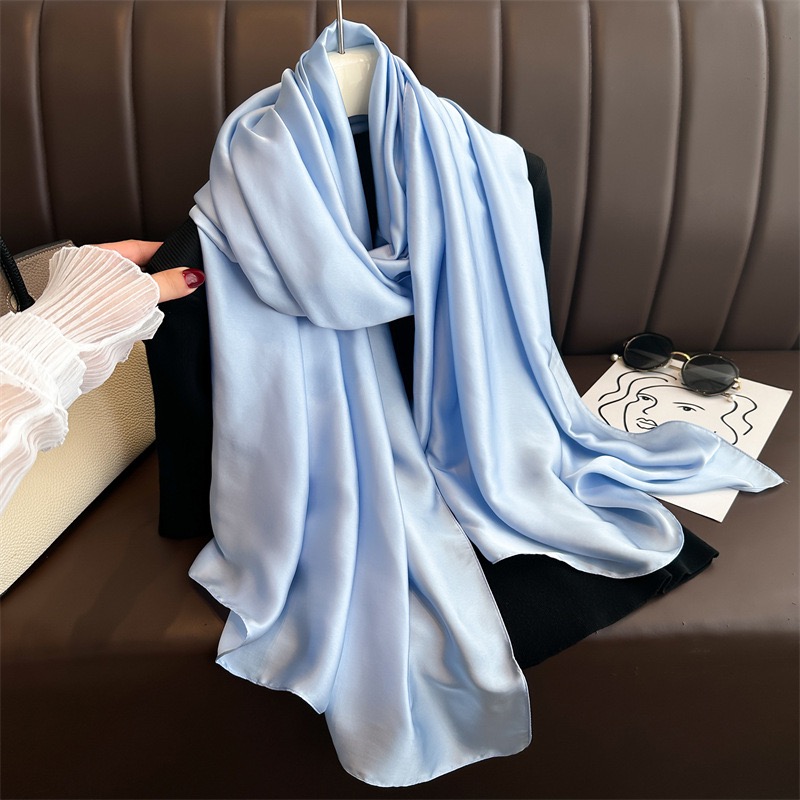 Foulard 100% soie pour femmes, Design basique uni, 180x90cm, châle enveloppant, luxe, Hijab, bandeau, étoles de plage