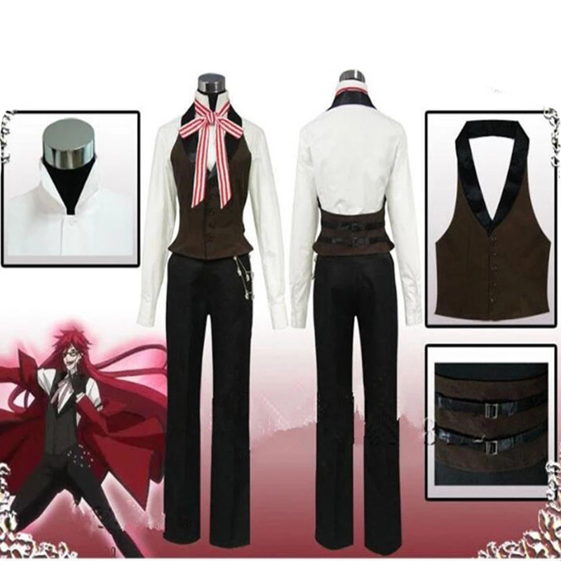 Anime Black Butler Death Kendigami Grell Sutcliff Cosplay, uniforme rouge, tenue et lunettes, olympiques de carnaval, Halloween, femmes et hommes