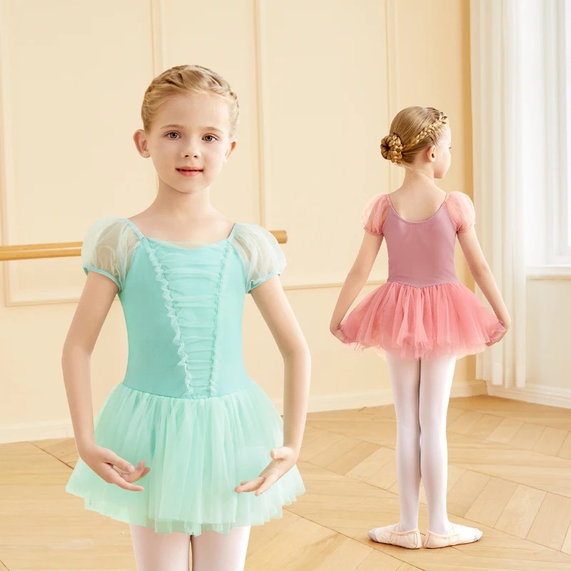 Robe tutu de ballet pour filles, justaucorps de ballet, manches bouffantes, jupes gaze de danse pour enfants, olympiques de fête de skate, batterie, nageuse