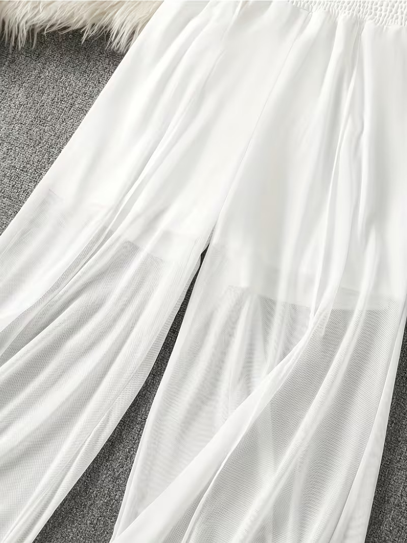 Pantalon large noir taille haute fluide et léger pour femme, grande taille, protection solaire, décontracté, idéal pour l'été