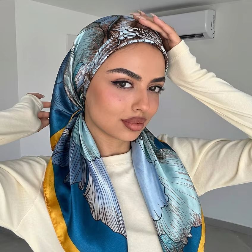 Hijab imprimé pour femmes, hijab carré en satin de soie, hijab musulman tendance en satin de soie, châle antidérapant, foulards doux imprimés 22*60cm