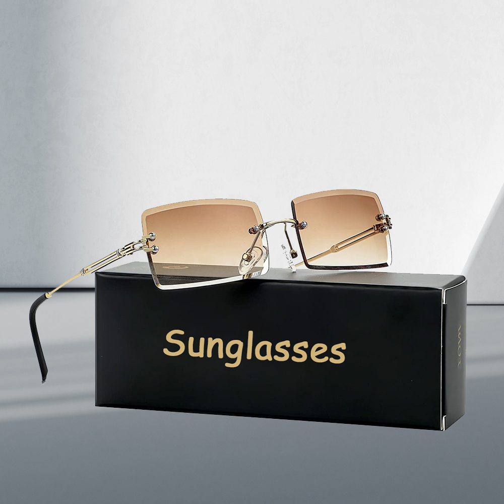 Lunettes de soleil rétro pour hommes et femmes, verres teintés, monture métallique, Vintage, sans monture, rectangulaires, Protection UV400