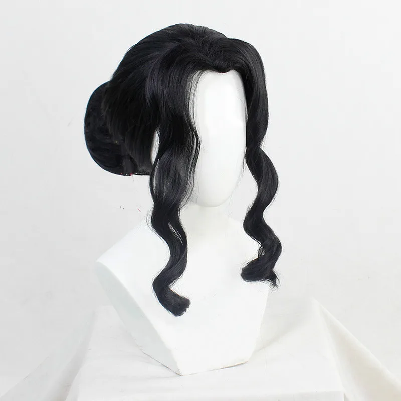 Perruque de cosplay Kimetsu No Yaiba Kibutsuji Muzan, couvre-chef noir pour femmes, cheveux synthétiques bouclés résistants à la chaleur, perruques pour costume d'Halloween