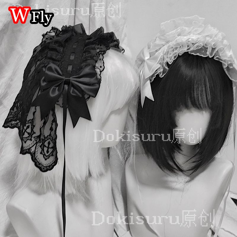Serre-tête pour femmes style voile Harajuku Steampunk Y2K, à volants, en dentelle florale avec nœud, accessoire de coiffure gothique Lolita.