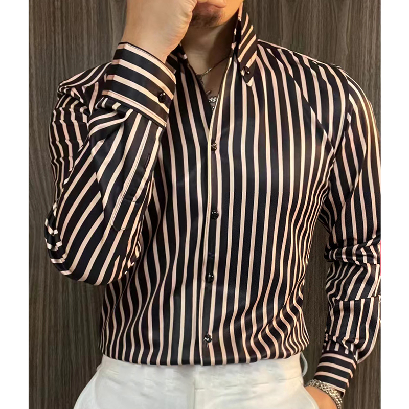 Chemise slim rayée à manches longues pour hommes, robe de soirée sociale, vêtements de printemps, documents d'abonnés, luxe