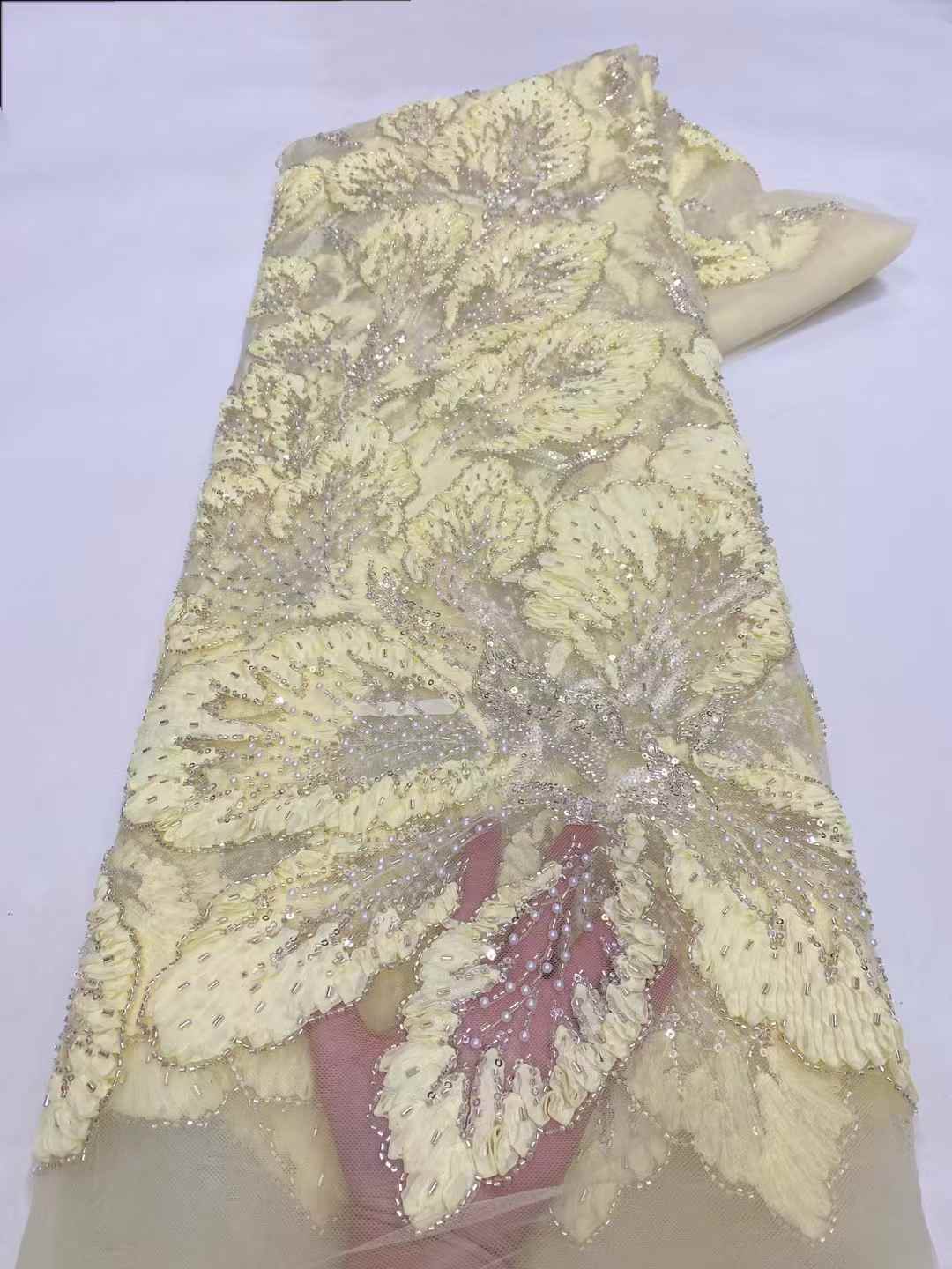 Tissu africain français en dentelle de Tulle de luxe, tissu nigérian en dentelle perlée à paillettes de haute qualité pour la couture de robes de mariée, 2025