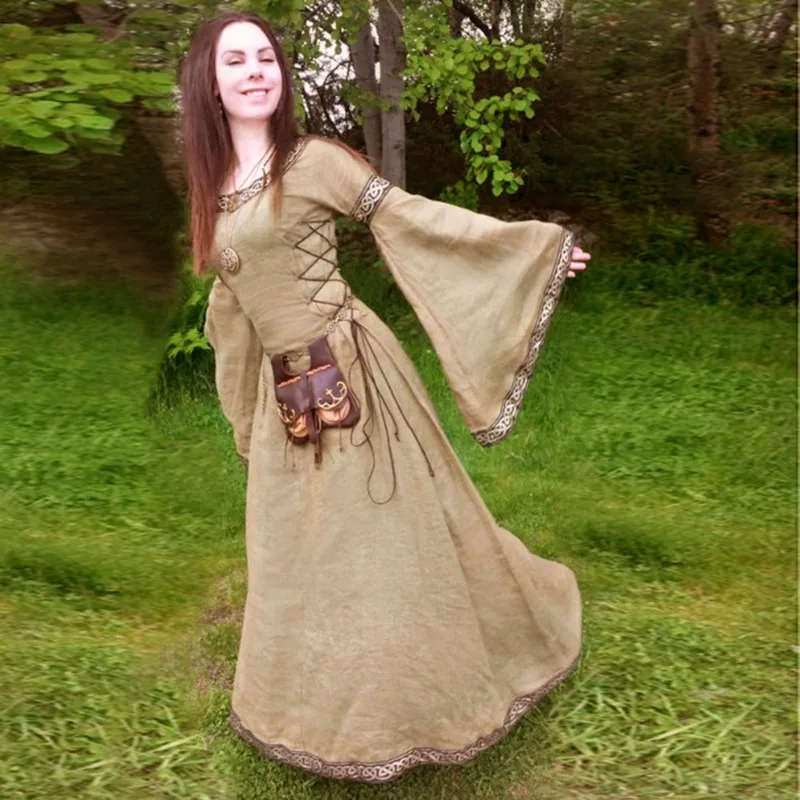 Robe médiévale Vintage celtique à manches longues pour femmes, longueur au sol, Renaissance gothique, Cosplay, Costume d'halloween
