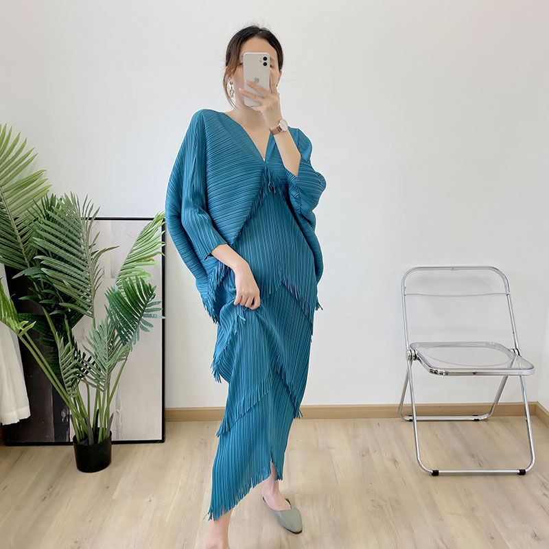 Robe de Soirée Décontractée à Franges pour Femme, Jupe à Franges, Col en V, Manches Chauve-Souris, Style Occidental, Nouvelle Collection Été 2024, Offre Spéciale