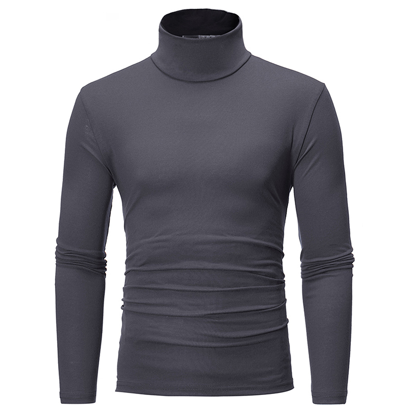 Mode hommes décontracté coupe ajustée basique col roulé col haut pull mâle automne printemps mince hauts basique fond plaine T-shirt