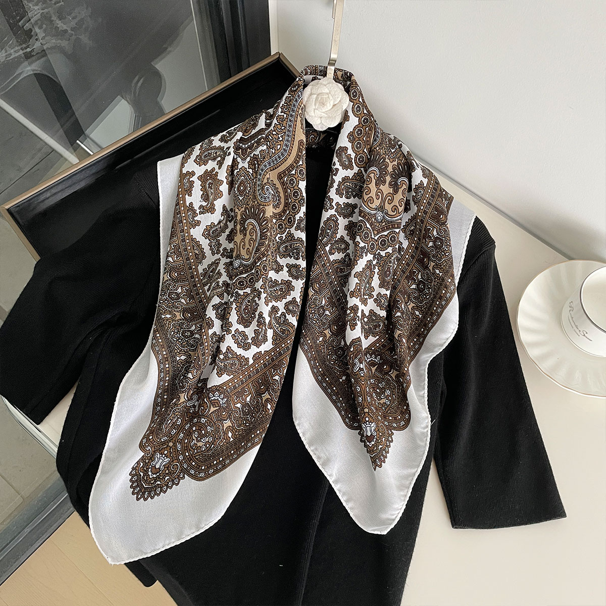 Écharpe imprimée Paisley pour femmes, 70x70cm, Texture en coton, châle carré, bandeau décoratif, Design de luxe, Bandana, nouvelle mode