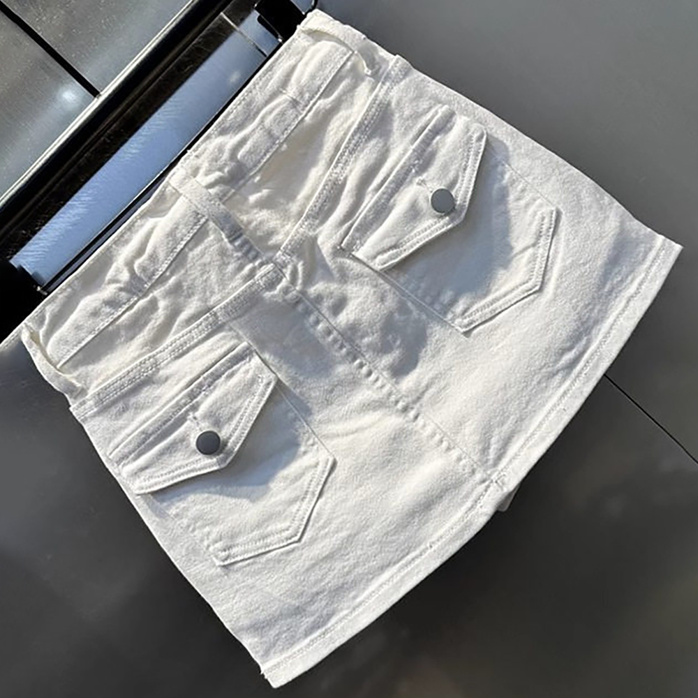 Jupe en jean taille haute ajustée pour femme avec poches, nouvelle collection été 2026, polyvalente, blanche, sexy, coupe trapèze, mini-jupe Y2K streetwear