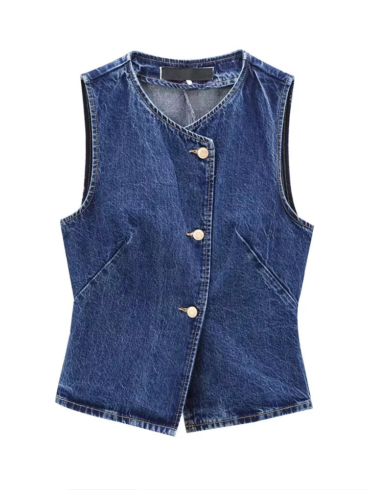 Gilet femme 2025 nouvelle mode Denim gilet haut dames décontracté recadrée sans manches veste manteau Streetwear gilet vêtements d'extérieur