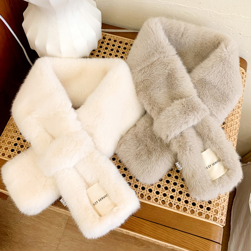 Écharpe d'hiver en fausse fourrure de lapin pour femme, peluche douce, couleur unie, chauffe-cou pour adultes et enfants