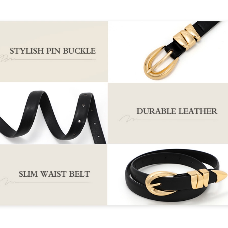 Ceinture en PU ajustée pour femme, ceinture fine, pantalon en jean, pantalon formel, ceinture noire tendance avec boucle dorée