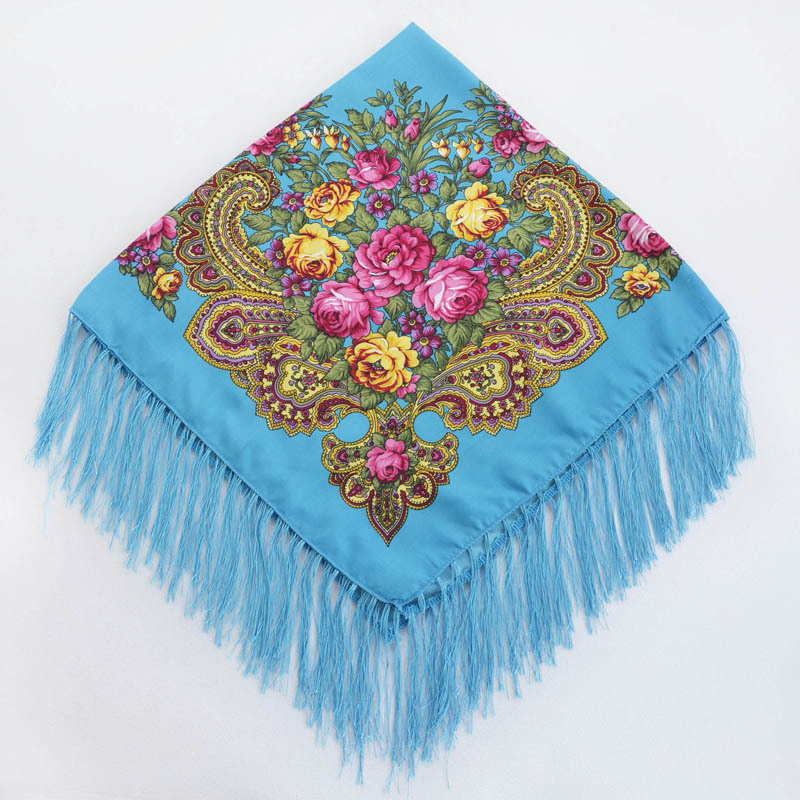 Foulard carré de Style National russe pour Femme, châle à franges, imprimé Floral, enveloppes de tête pour Femme, Hijab