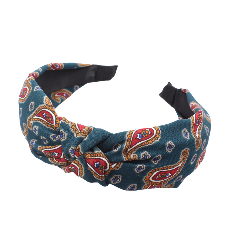 Bandeau à nœud supérieur pour femmes et filles, large bandeau à fleur de cajou, accessoires pour cheveux, serre-tête imprimé